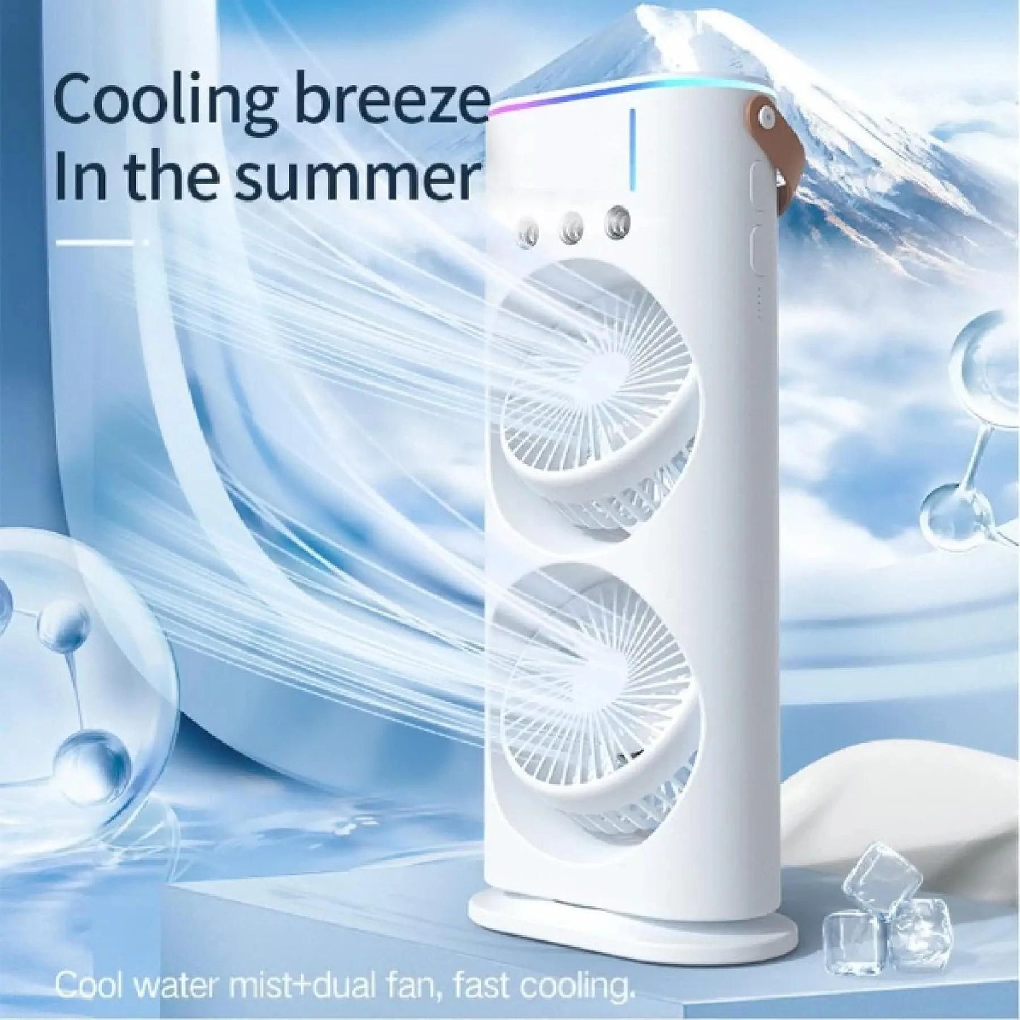 Stay cool and refreshed anywhere with the Double-Ended Spray Fan – dual mist, double breeze, ultimate comfort!