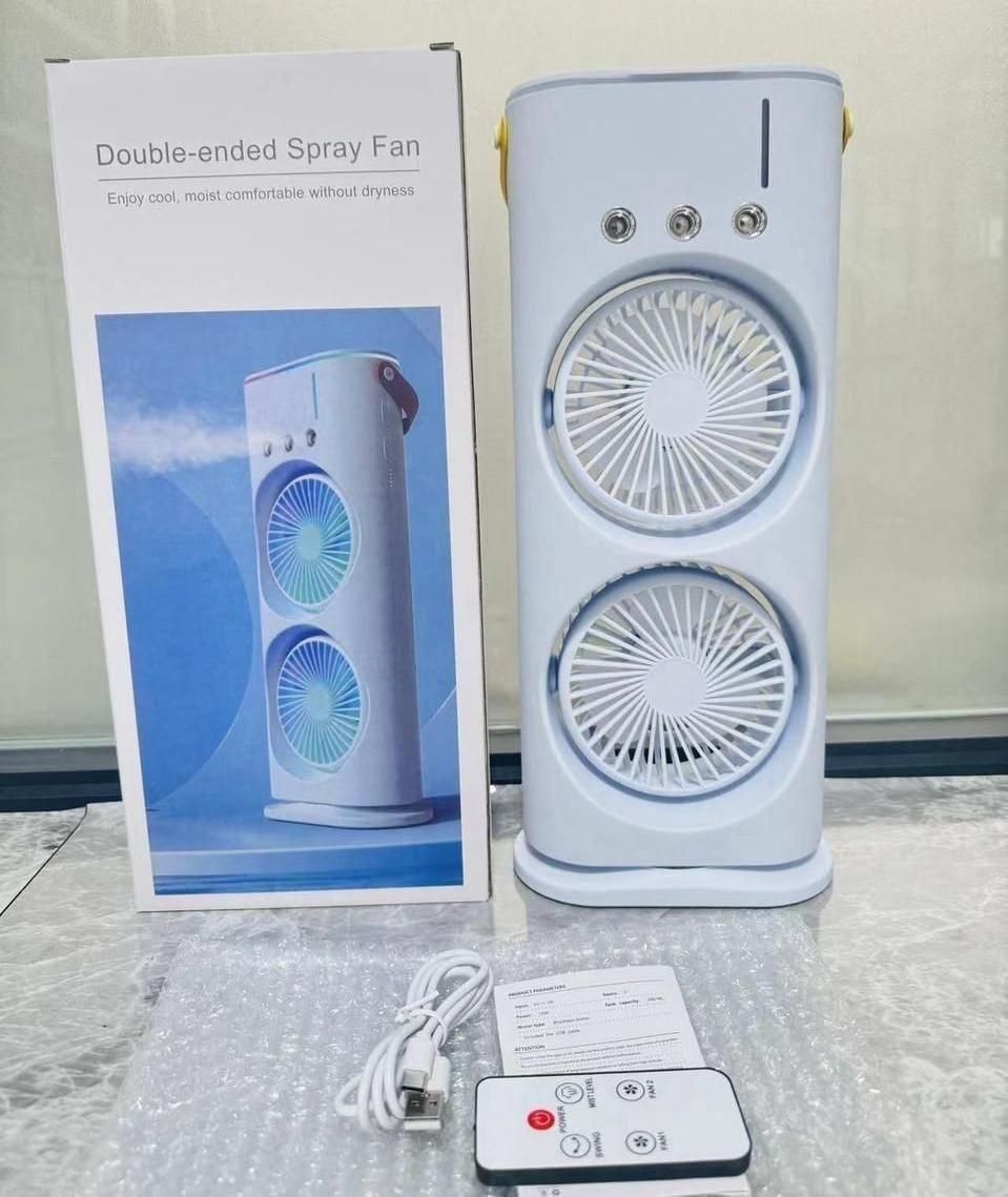 Stay cool and refreshed anywhere with the Double-Ended Spray Fan – dual mist, double breeze, ultimate comfort!
